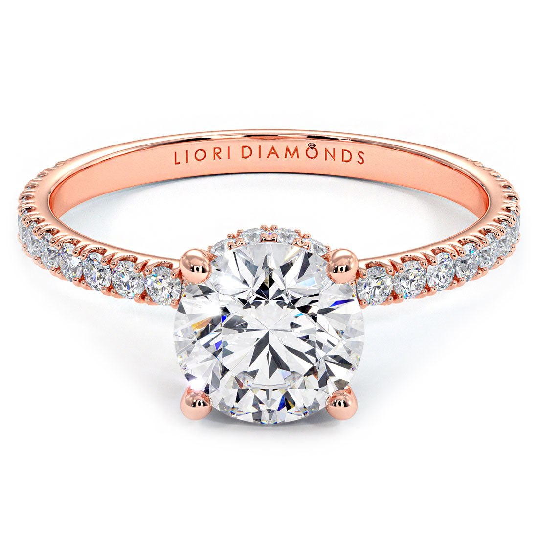 1.38ctw Round Brilliant Under Halo Petite Micropavé Lab Grown Diamond Engagement Ring 14k Rose Gold