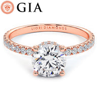 1.33ctw GIA Certified Round Brilliant Under Halo Petite Micropavé Lab Grown Diamond Engagement Ring set in 14k Rose Gold