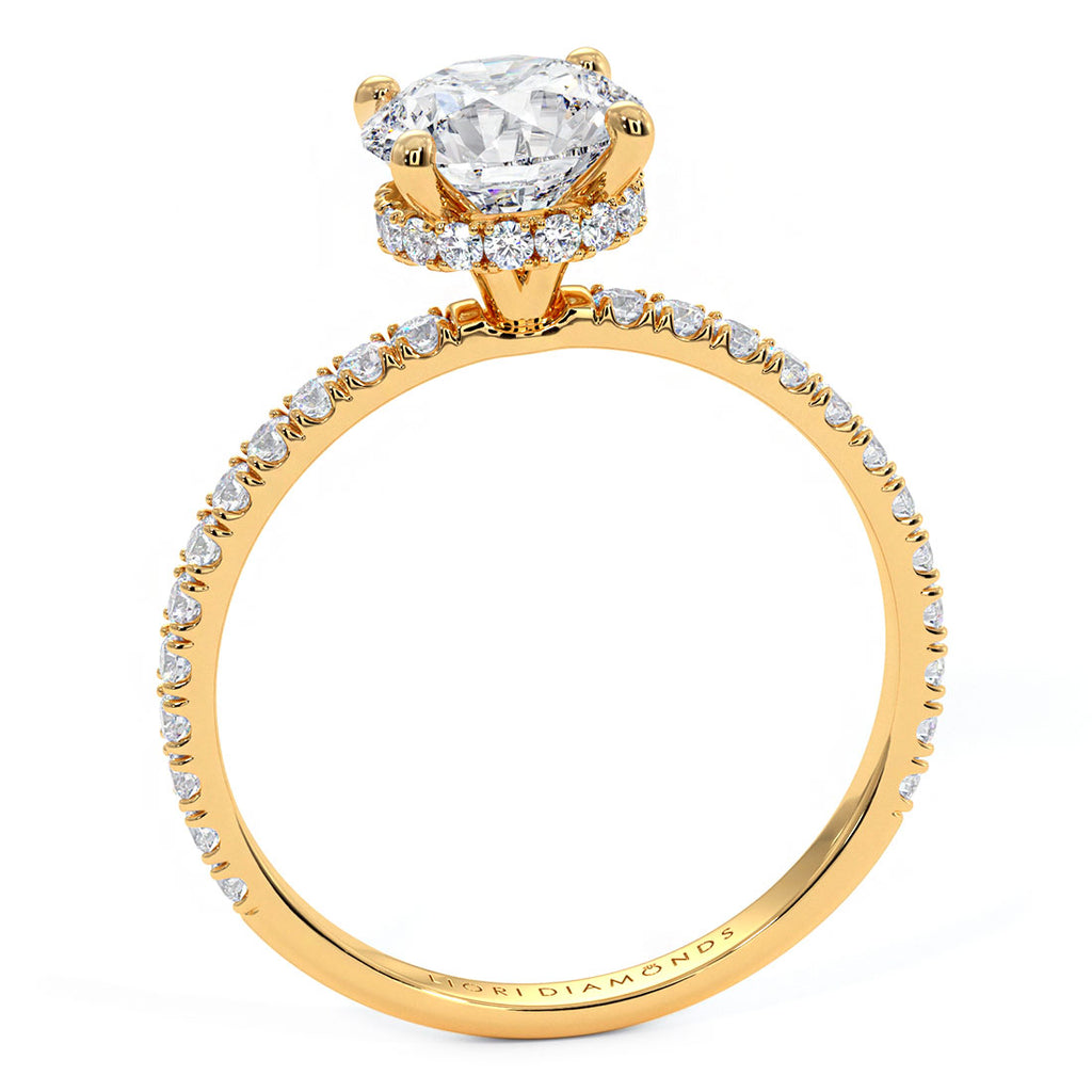 1.38ctw Round Brilliant Under Halo Petite Micropavé Lab Grown Diamond Engagement Ring 14k Yellow Gold