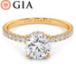 1.33ctw GIA Certified Round Brilliant Under Halo Petite Micropavé Lab Grown Diamond Engagement Ring set in 14k Yellow Gold