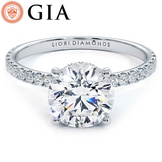 1.88ctw D-VVS2 GIA Certified Round Brilliant Under Halo Petite Micropavé Lab Grown Diamond Engagement Ring set in Platinum