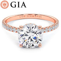 2.02ctw D-VVS2 GIA Certified Round Brilliant Under Halo Petite Micropavé Lab Grown Diamond Engagement Ring set in 14k Rose Gold