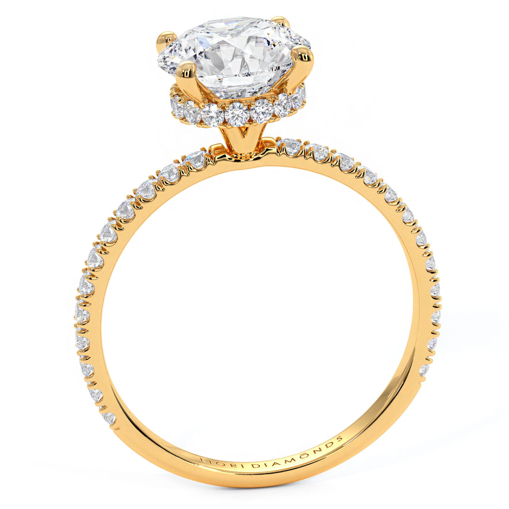 1.88ctw D-VVS2 GIA Certified Round Brilliant Under Halo Petite Micropavé Lab Grown Diamond Engagement Ring set in 14k Yellow Gold