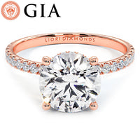 2.49ctw E-VVS2 GIA Certified Round Brilliant Under Halo Petite Micropavé Lab Grown Diamond Engagement Ring set in 14k Rose Gold