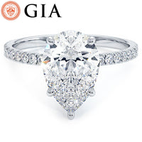 3.21ctw GIA Certified H-VS2 Pear Shape Under Halo Petite Micropavé Lab Grown Diamond Engagement Ring set in 18k White Gold