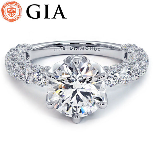 5.79ctw GIA Certified G-VS1 Round Brilliant 6 Prong Micropavé U Shape Lab Grown Diamond Engagement Ring 14k White Gold