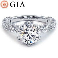 5.66ctw GIA Certified G-VS1 Round Brilliant 6 Prong Micropavé U Shape Lab Grown Diamond Engagement Ring 14k White Gold