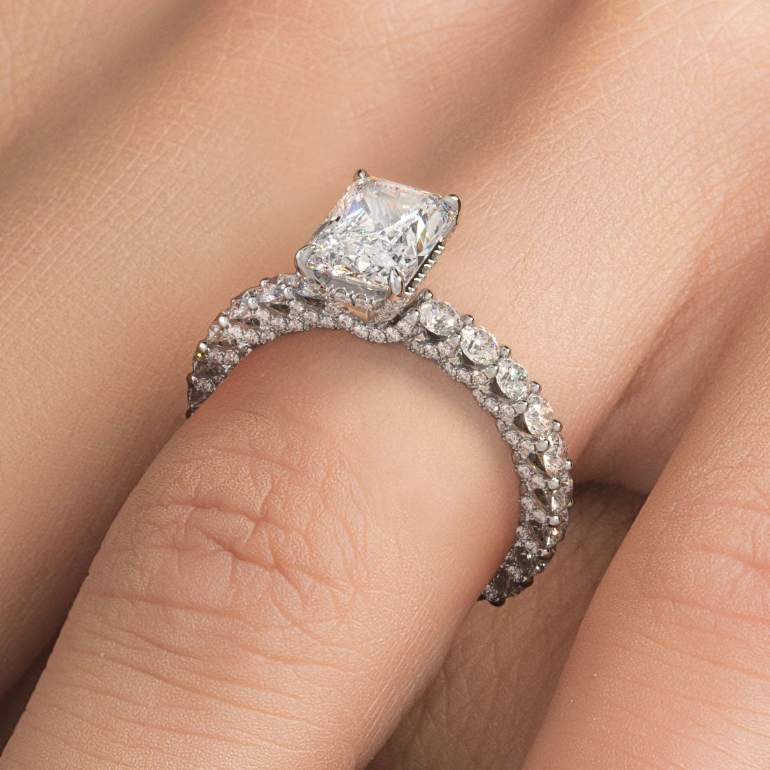 2 Carat Radiant Cut Micropavé Lucida Setting