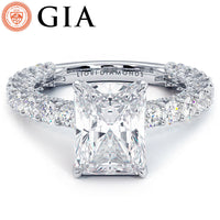 6.16ctw GIA Certified E-VS1 Radiant Cut Micropavé Lucida Setting Lab Grown Diamond Engagement Ring set in 14k White Gold