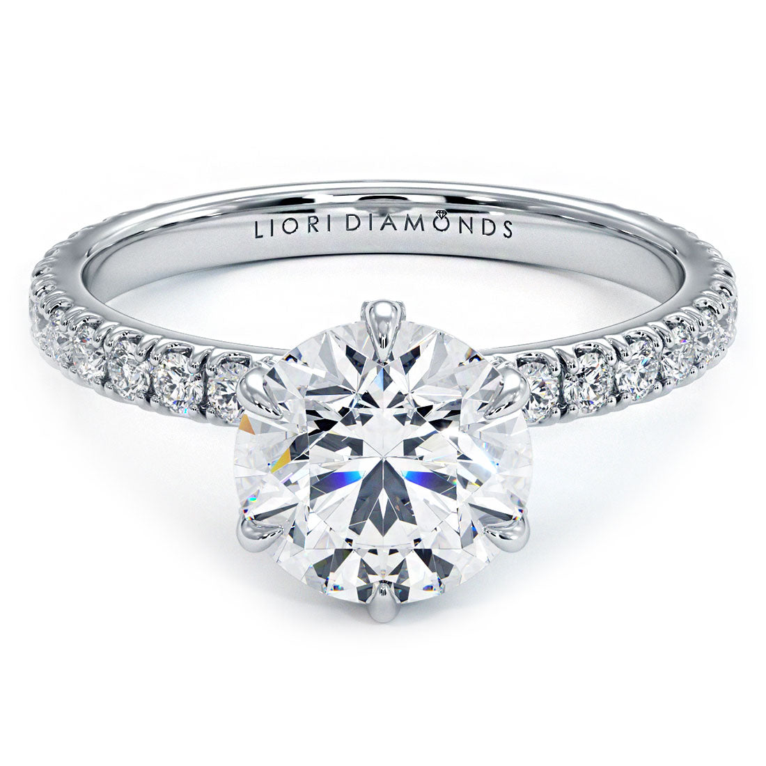 2.30ctw Round Brilliant D-VS1 Micropavé 6 Prong Petite Lab Grown Diamond Engagement Ring 14k White Gold