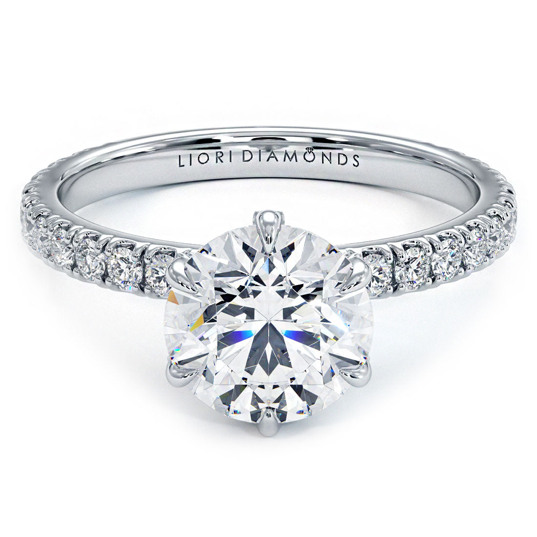 2.30ctw Round Brilliant D-VS1 Micropavé 6 Prong Petite Lab Grown Diamond Engagement Ring Platinum