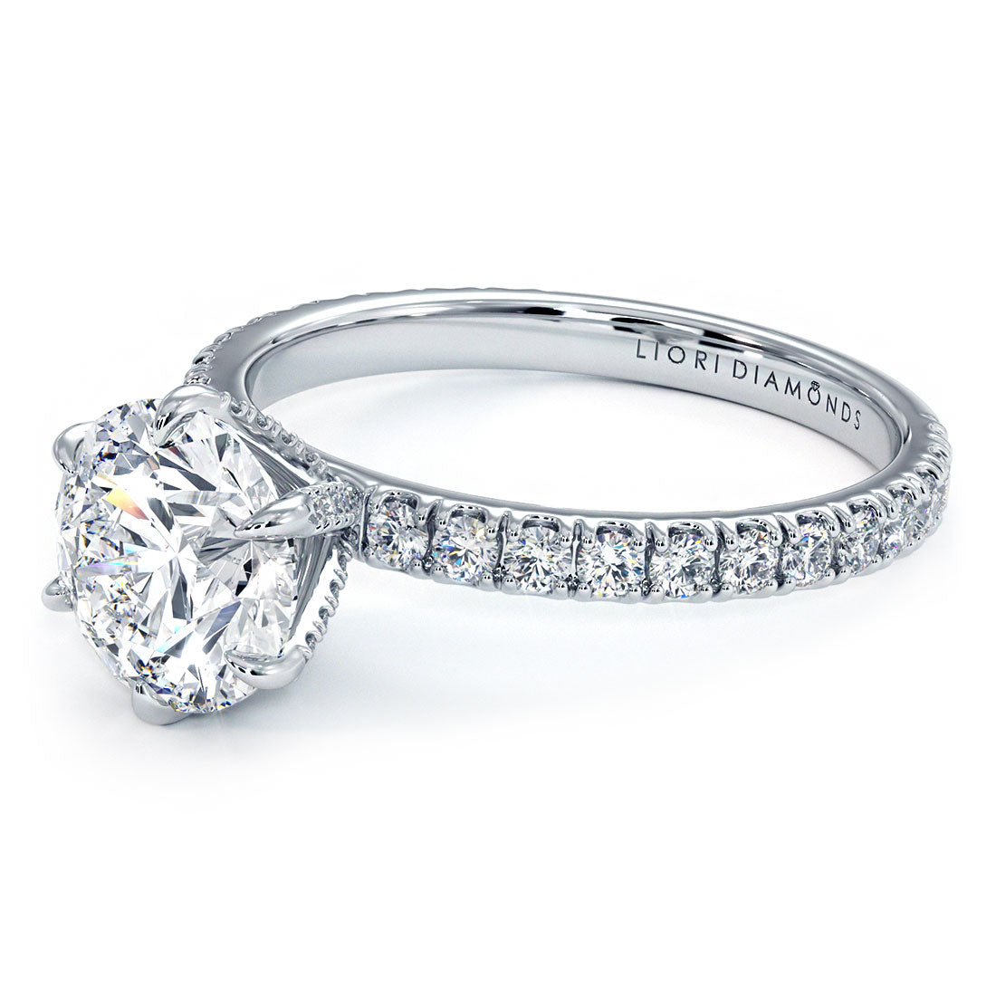 2.30ctw GIA Certified D-VS2 Round Brilliant Micropavé 6 Prong Petite Lab Grown Diamond Engagement Ring set in Platinum