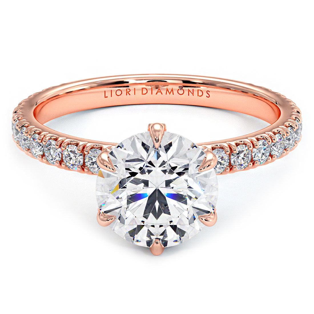 2.30ctw Round Brilliant D-VS1 Micropavé 6 Prong Petite Lab Grown Diamond Engagement Ring 14k Rose Gold