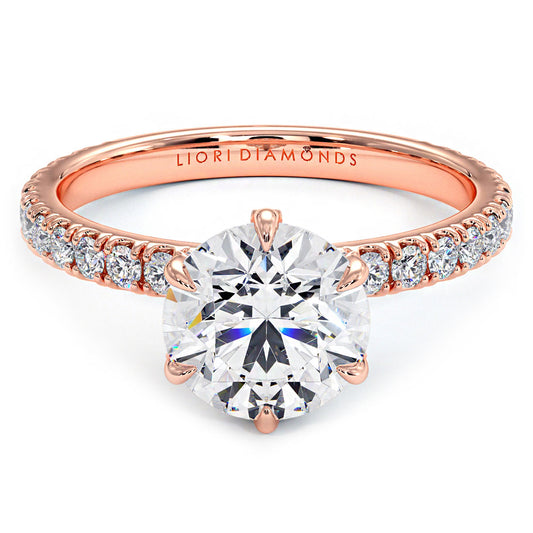 2.30ctw Round Brilliant D-VS1 Micropavé 6 Prong Petite Lab Grown Diamond Engagement Ring 14k Rose Gold