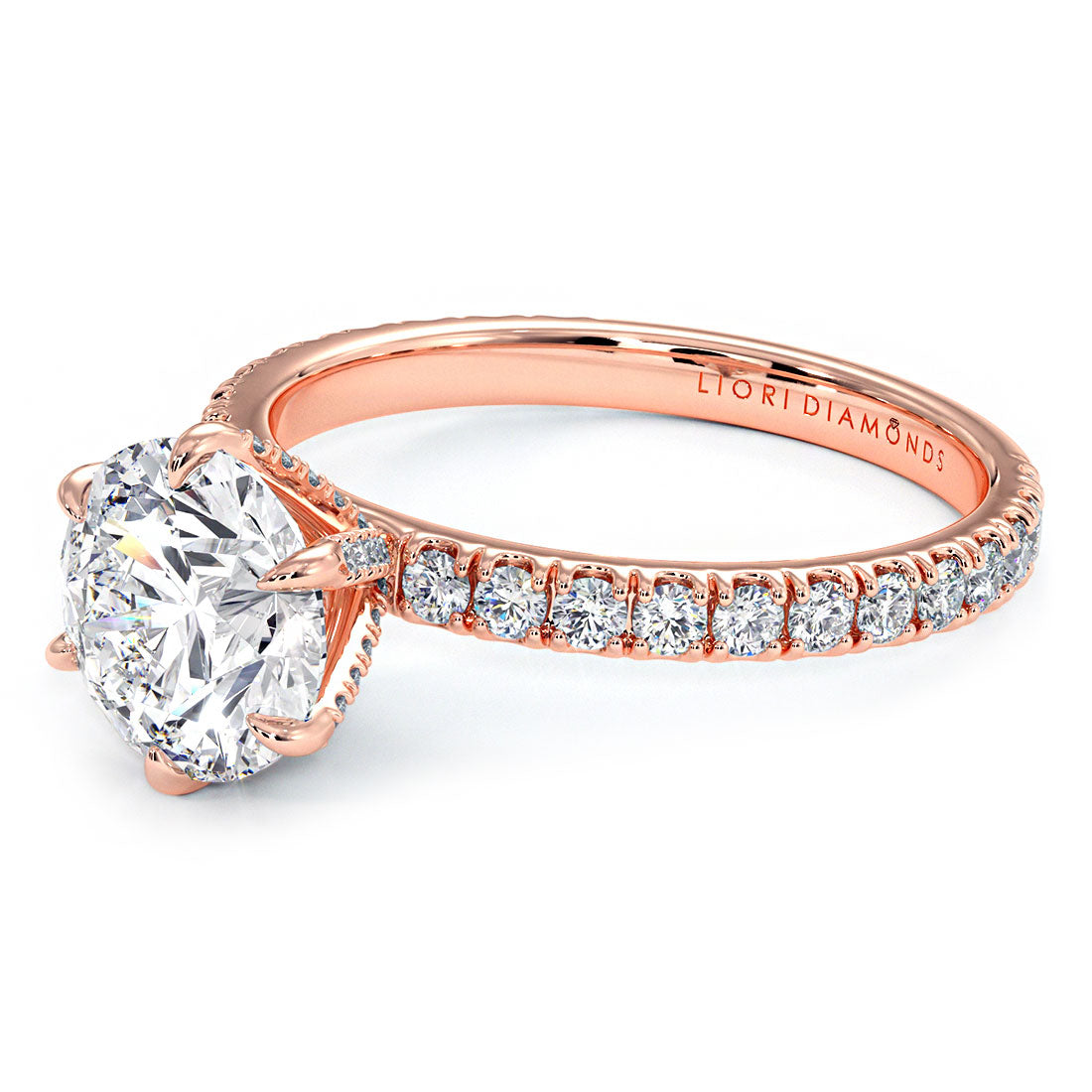 2.30ctw Round Brilliant D-VS1 Micropavé 6 Prong Petite Lab Grown Diamond Engagement Ring 14k Rose Gold