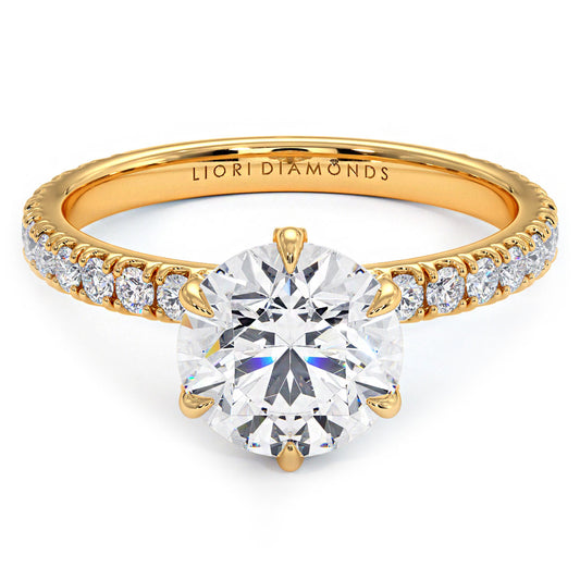 2.30ctw Round Brilliant D-VS1 Micropavé 6 Prong Petite Lab Grown Diamond Engagement Ring 14k Yellow Gold