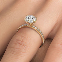 2.46ctw GIA Certified E-VS1 Round Brilliant Micropavé 6 Prong Petite Lab Grown Diamond Engagement Ring 14k Yellow Gold
