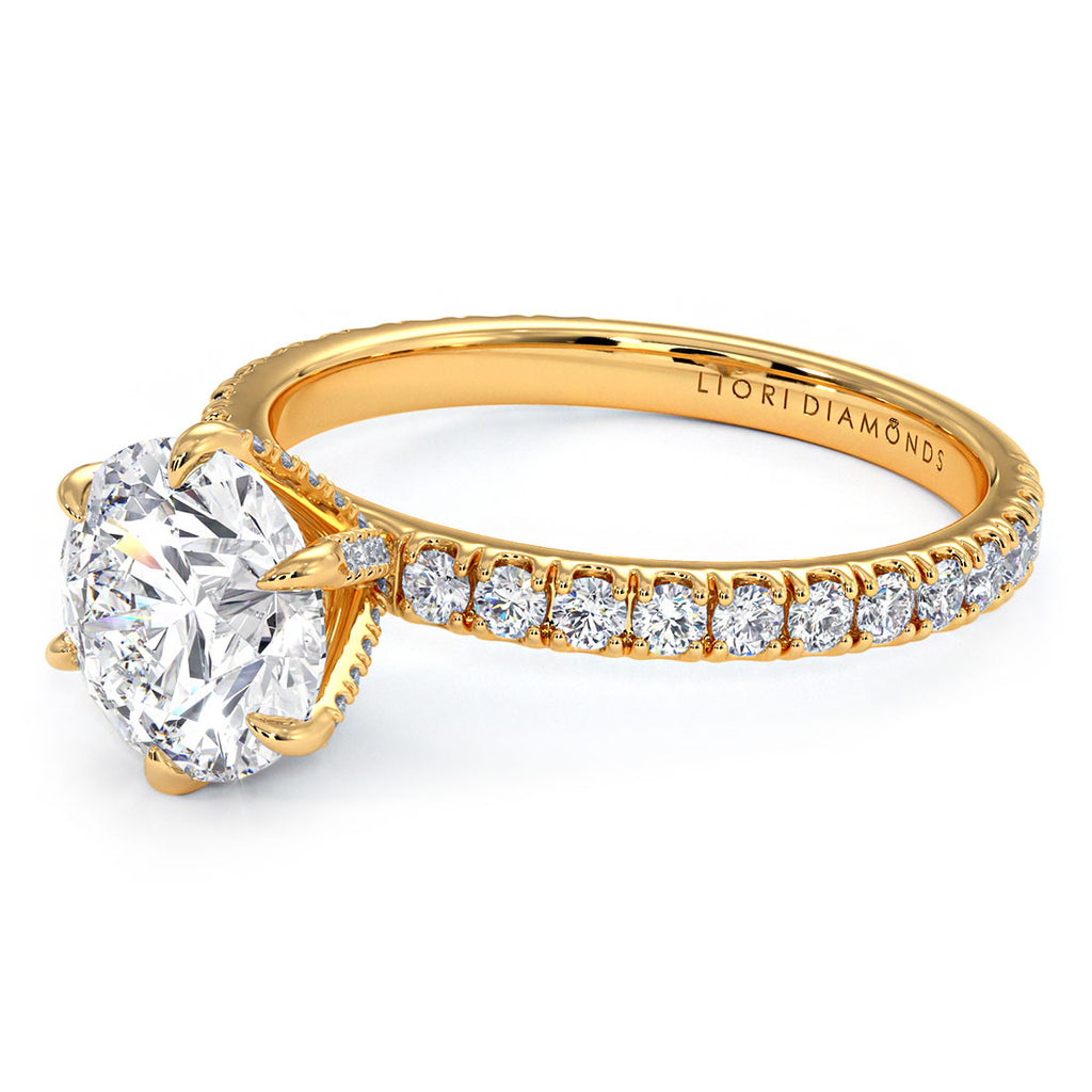 2.30ctw Round Brilliant D-VS1 Micropavé 6 Prong Petite Lab Grown Diamond Engagement Ring 14k Yellow Gold