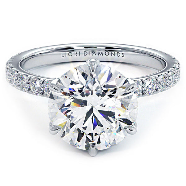 3.00ctw Round Brilliant Micropavé 6 Prong Petite Lab Grown Diamond Engagement Ring 14k White Gold