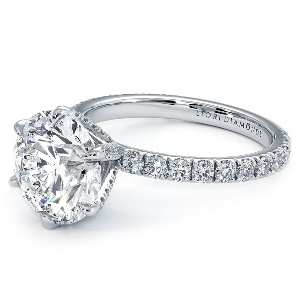 3.03ctw GIA Certified D-VS1 Round Brilliant Micropavé 6 Prong Petite Lab Grown Diamond Engagement Ring set in Platinum