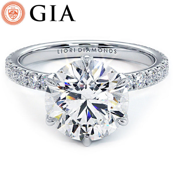 4.92ctw GIA Certified Round Brilliant Micropavé 6 Prong Petite Lab Grown Diamond Engagement Ring 14k White Gold