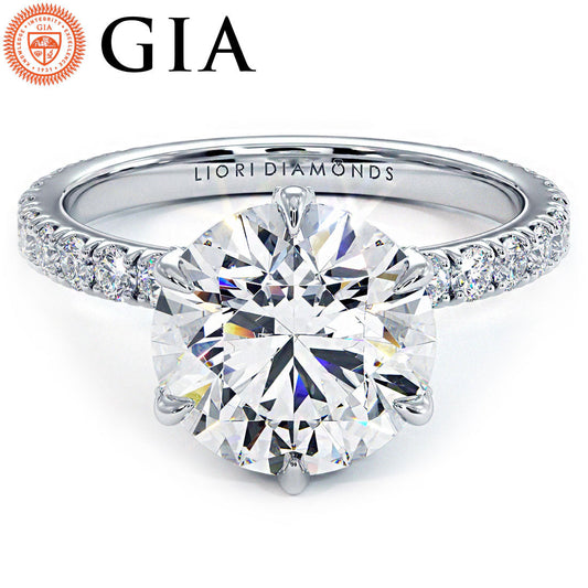 4.92ctw GIA Certified Round Brilliant Micropavé 6 Prong Petite Lab Grown Diamond Engagement Ring set in Platinum