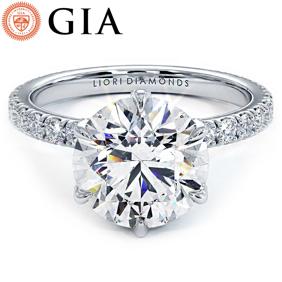 4.62ctw GIA Certified G-VS1 Round Brilliant Micropavé 6 Prong Petite Lab Grown Diamond Engagement Ring set in Platinum