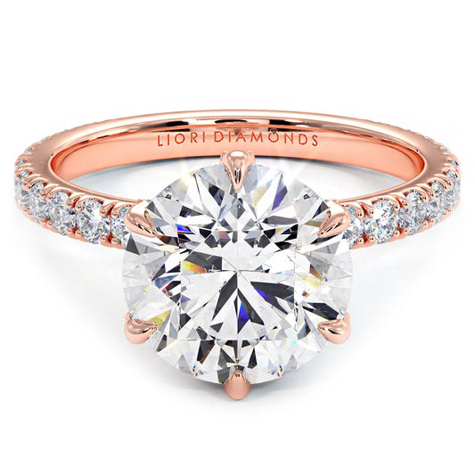 3.00ctw Round Brilliant Micropavé 6 Prong Petite Lab Grown Diamond Engagement Ring 14k Rose Gold