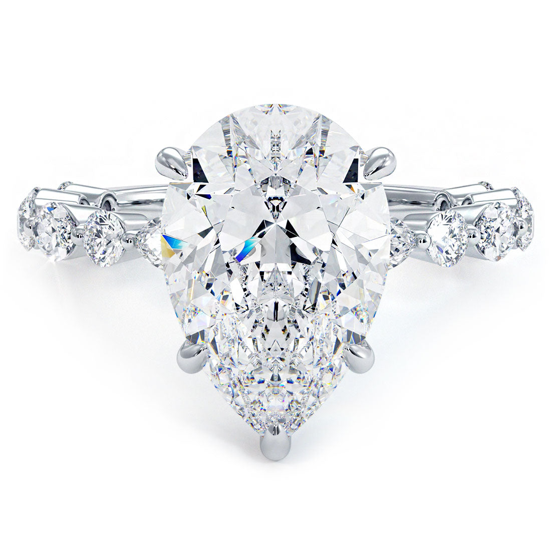 3.00ct Pear Shape Alternating Round & Marquise Diamond Engagement Ring Setting (1.25ctw) in 18k White Gold