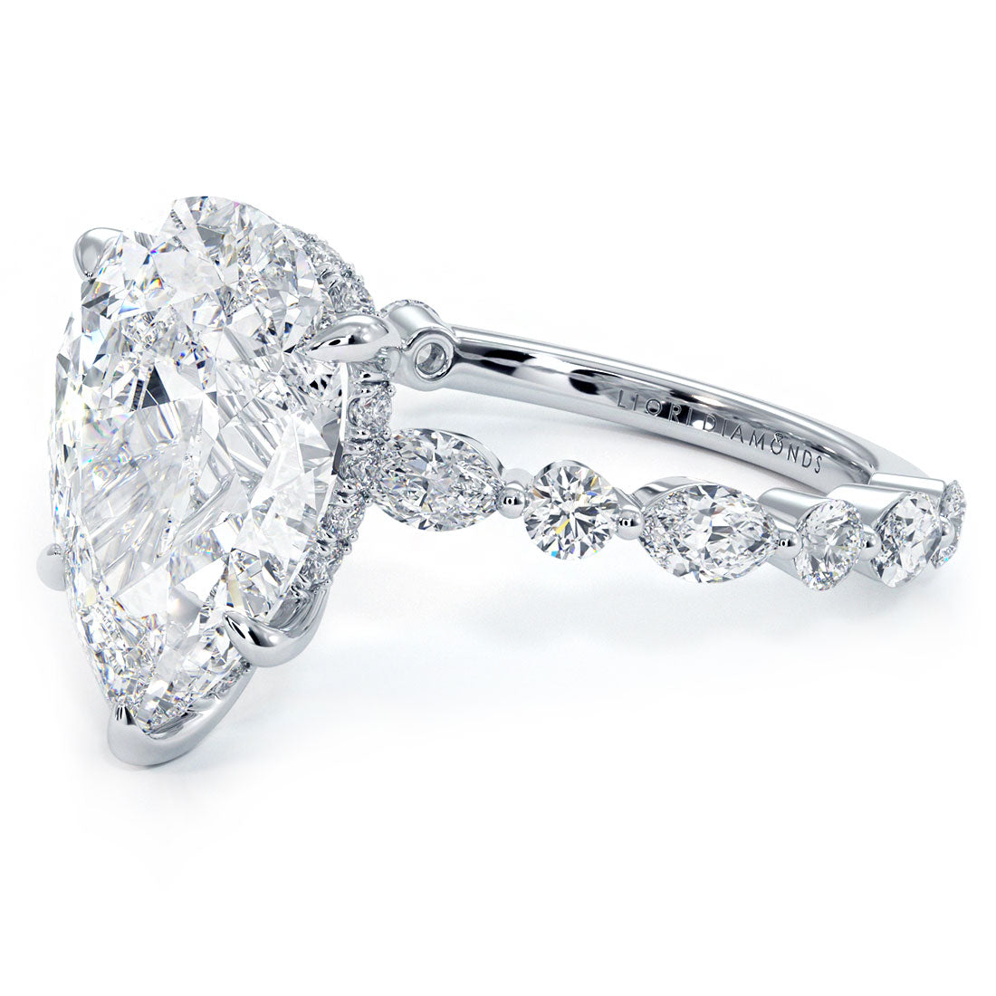 4.43ctw GIA Certified G-VS1 Pear Shape Alternating Round & Marquise Lab Grown Diamond Engagement Ring 18k White Gold