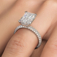 4.60ctw GIA Certified E-VS1 Radiant Cut Trio Micropavév Lab Grown Diamond Engagement Ring set in 18k White Gold