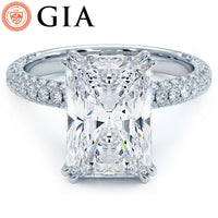 4.60ctw GIA Certified E-VS1 Radiant Cut Trio Micropavév Lab Grown Diamond Engagement Ring set in 18k White Gold