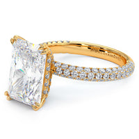 4.60ctw GIA Certified E-VS1 Radiant Cut Trio Micropavév Lab Grown Diamond Engagement Ring set in 18k Yellow Gold