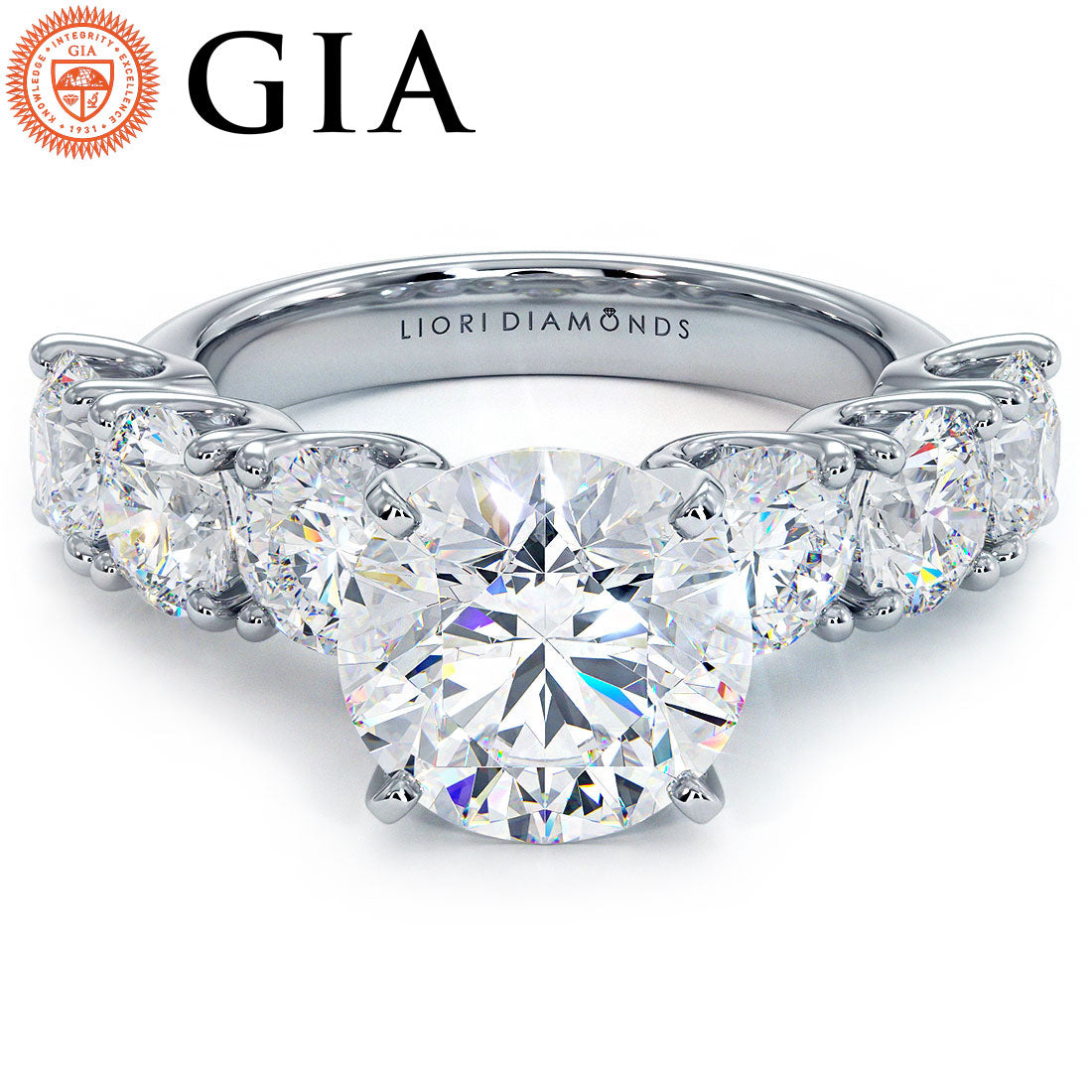 5.71ctw GIA Certified E-VS1 Round Brilliant XL Buttercup Lab Grown Diamond Engagement Ring set in 14k White Gold