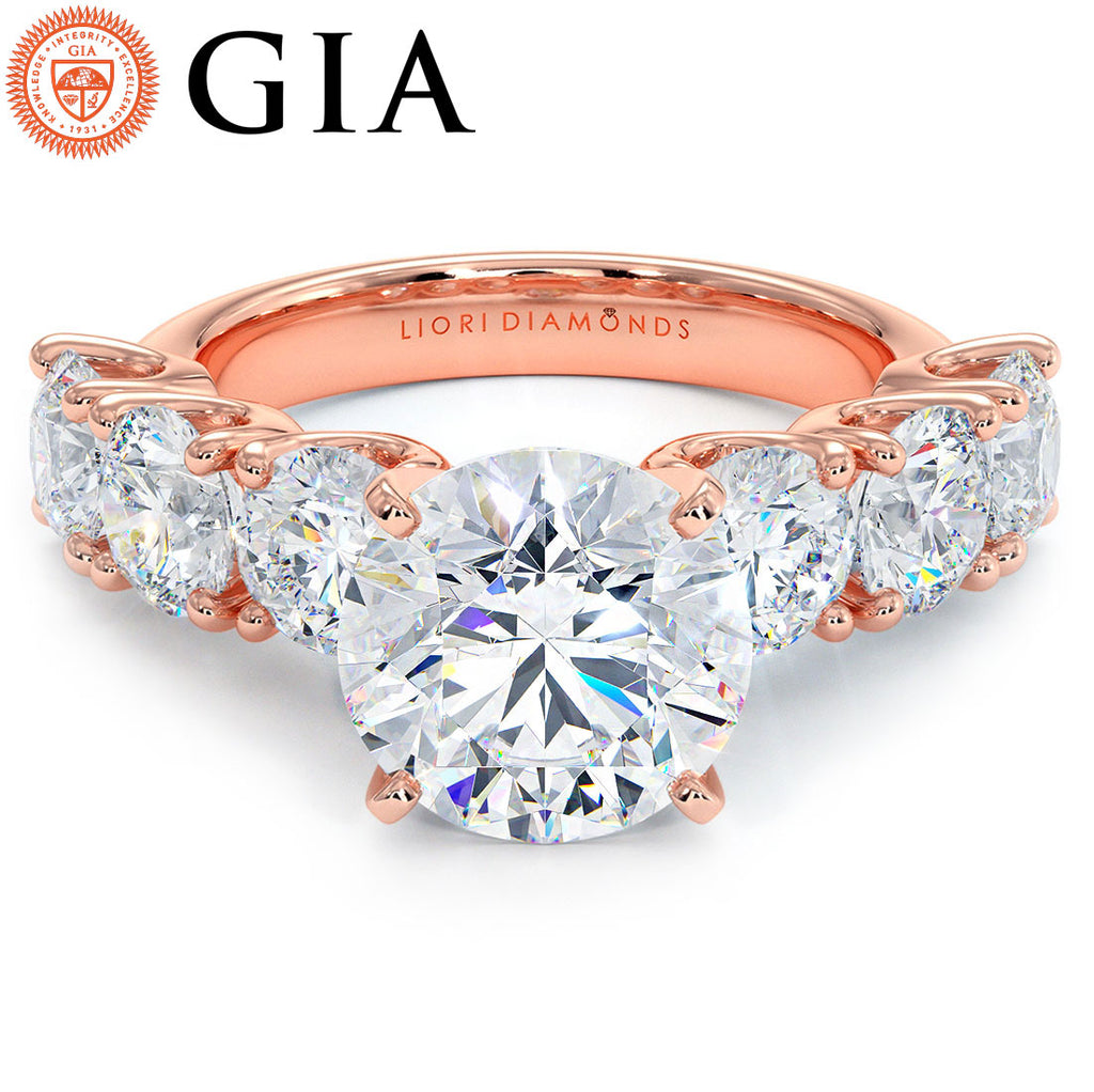 5.72ctw GIA Certified D-VS1 Round Brilliant XL Buttercup Lab Grown Diamond Engagement Ring set in 14k Rose Gold