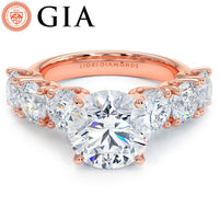 5.71ctw GIA Certified E-VS1 Round Brilliant XL Buttercup Lab Grown Diamond Engagement Ring set in 14k Rose Gold