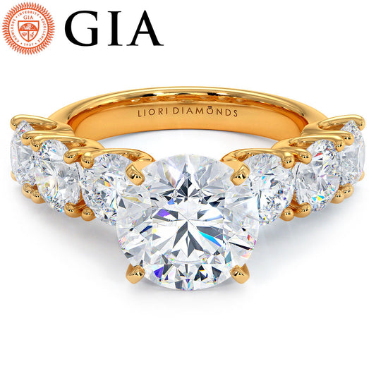 5.72ctw GIA Certified D-VS1 Round Brilliant XL Buttercup Lab Grown Diamond Engagement Ring set in 14k Yellow Gold