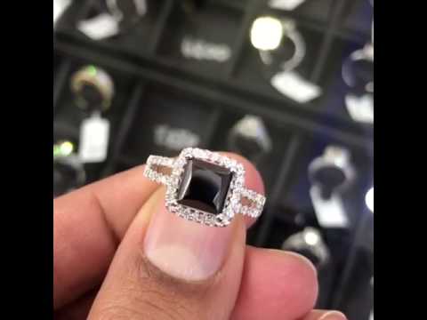 BDR-160 - 2.78 Carat Princess Cut Natural Black Diamond Engagement Ring 14k White Gold