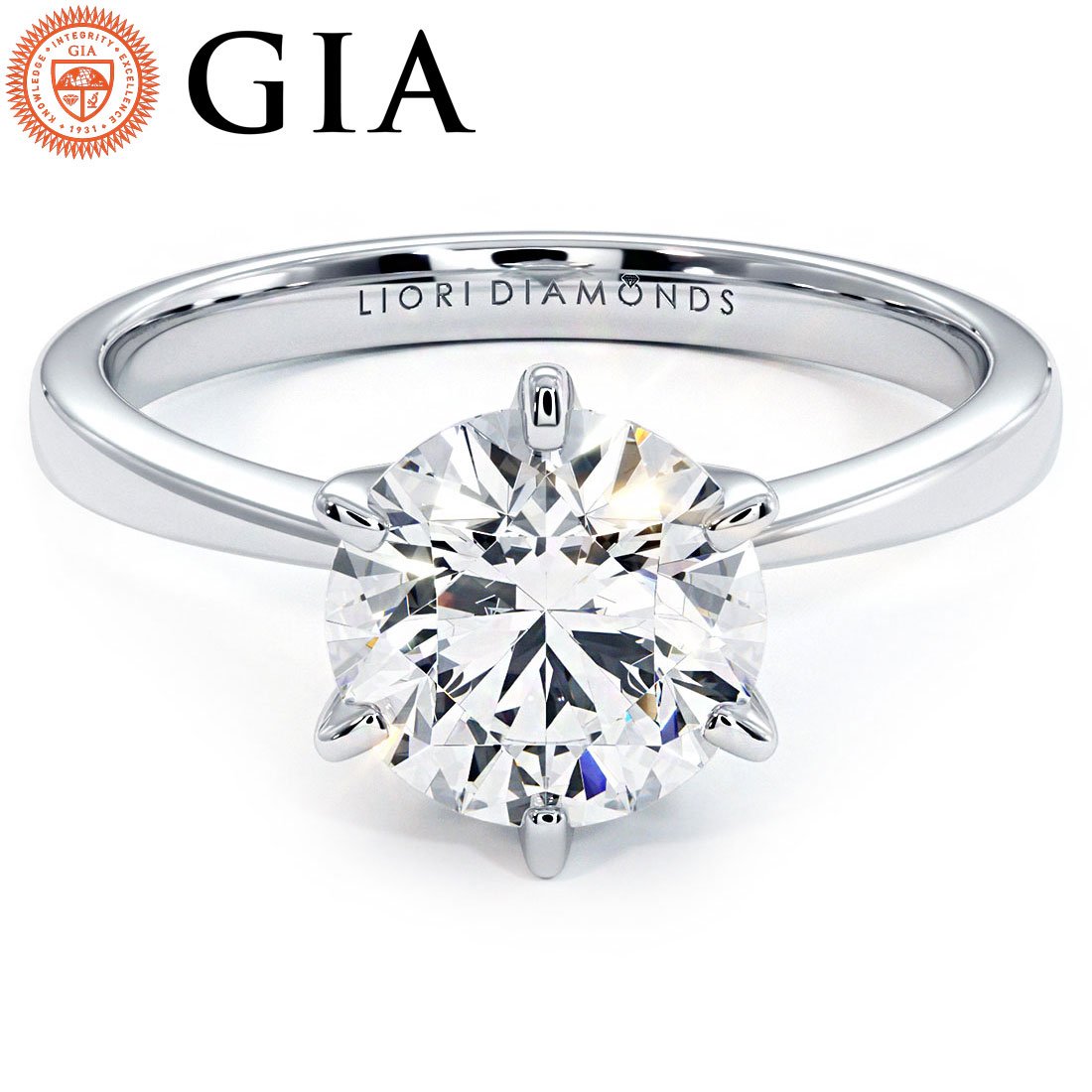 1.50ct GIA Certified F-VS1 Round Brilliant Petite Tapered 6 Prong Solitaire Lab Grown Diamond Engagement Ring set in Platinum