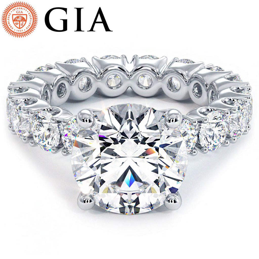 7.40ctw GIA Certified Round Brilliant Lab Grown Diamond Eternity Engagement Ring set in 14k White Gold