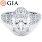 6.08ctw GIA Certified Oval Cut Micropavé Graduated 3D Shank Lab Grown Diamond Engagement Ring set in 18k White Gold