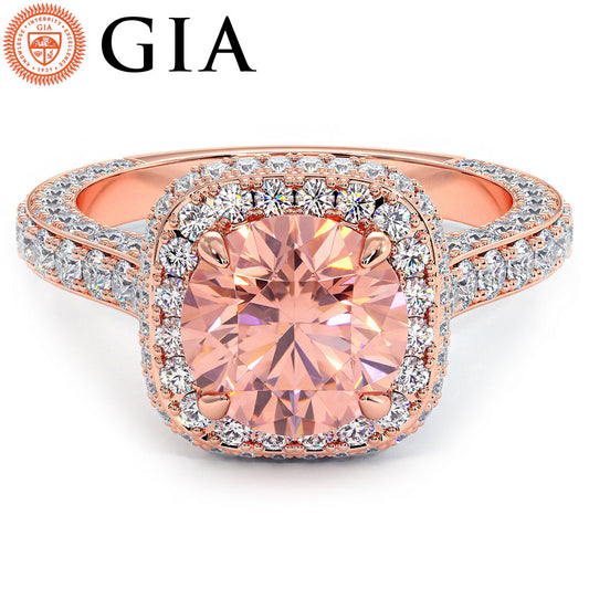 4.18ctw GIA Certified Fancy Intense Pink Lab Grown Diamond Engagement Ring 18k Rose Gold