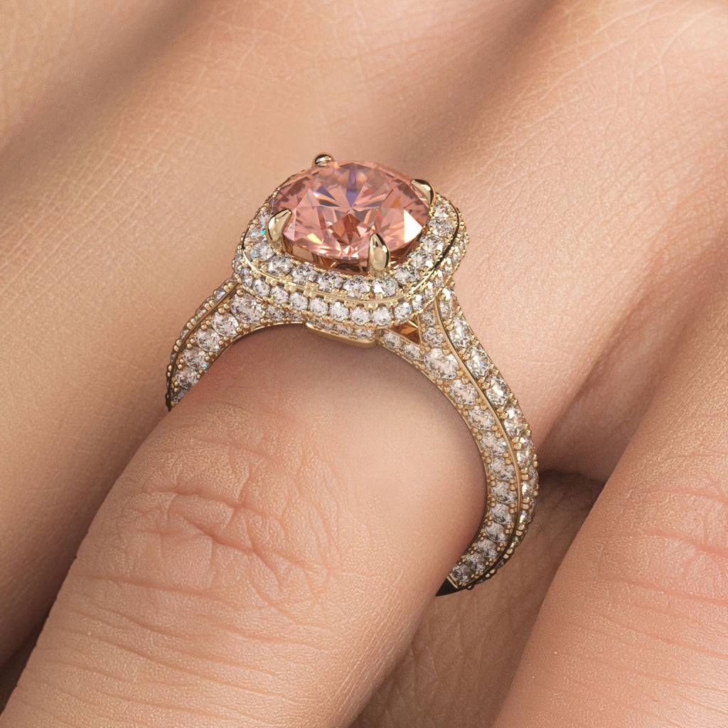 4.18ctw GIA Certified Fancy Intense Pink Lab Grown Diamond Engagement Ring 18k Yellow Gold