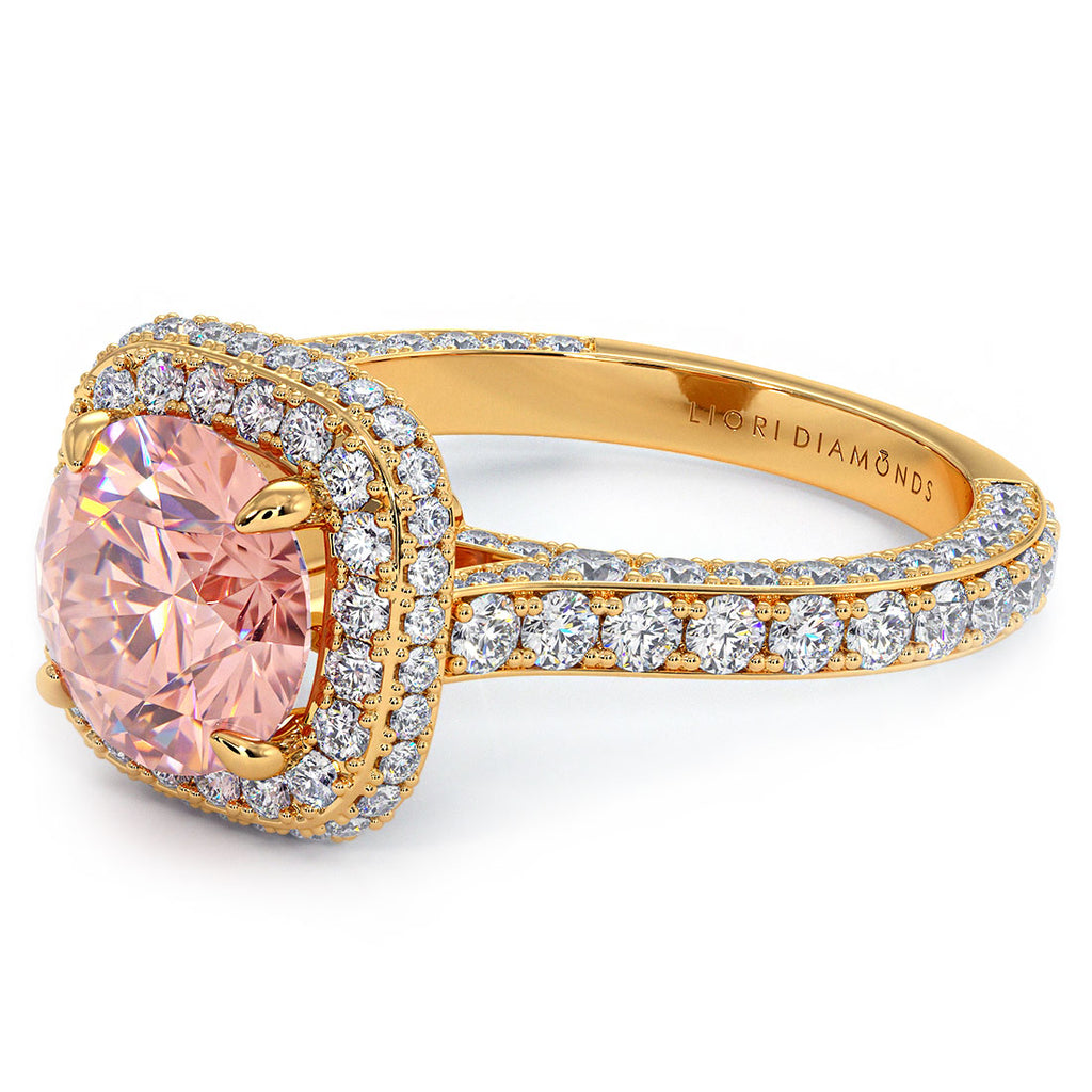 4.18ctw GIA Certified Fancy Intense Pink Lab Grown Diamond Engagement Ring 18k Yellow Gold