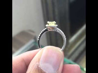 FD-618 - 1.30 Carat Fancy Yellow Cushion Cut Diamond Engagement Ring 14k Gold Pave Halo