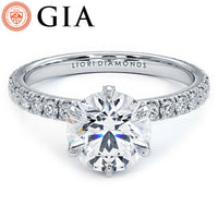 2.30ctw GIA Certified D-VS2 Round Brilliant Micropavé 6 Prong Petite Lab Grown Diamond Engagement Ring set in 14k White Gold