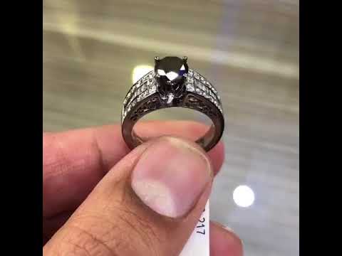 BDR-217 - 1.65 Carat Certified Natural Black Diamond Engagement Ring 14k Black Gold