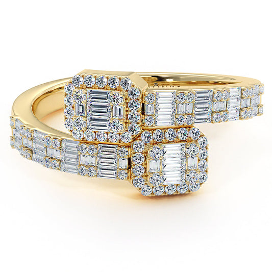 0.81ctw Ladies Bangle Ring With Natural Baguette & Round Diamonds Set In 10k Yellow Gold