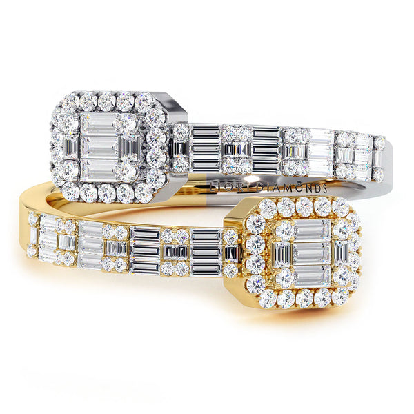 0.75ctw Natural Diamond Baguette Ring Set In 10k Yellow & White Gold