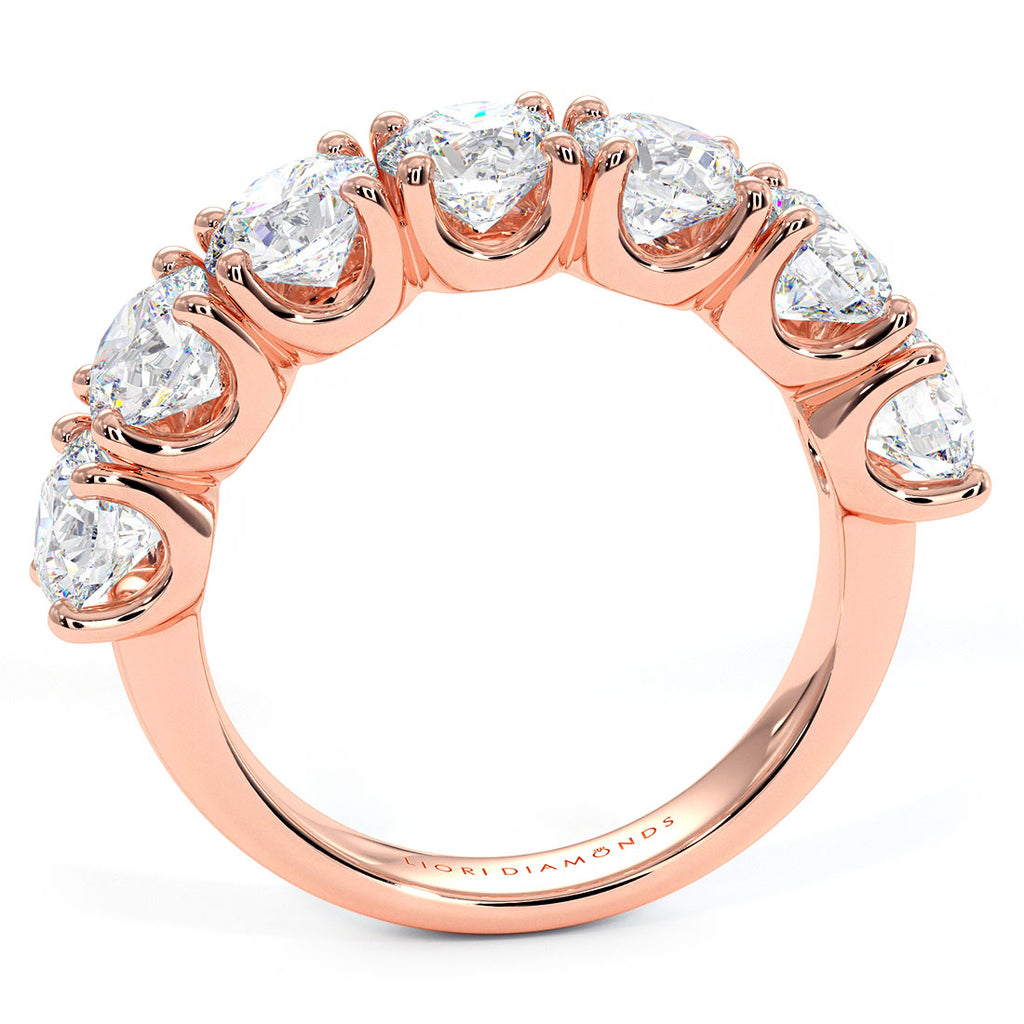 3.15 Carat 7 Stone Diamond Wedding Band Anniversary Ring Set in 14k Rose Gold